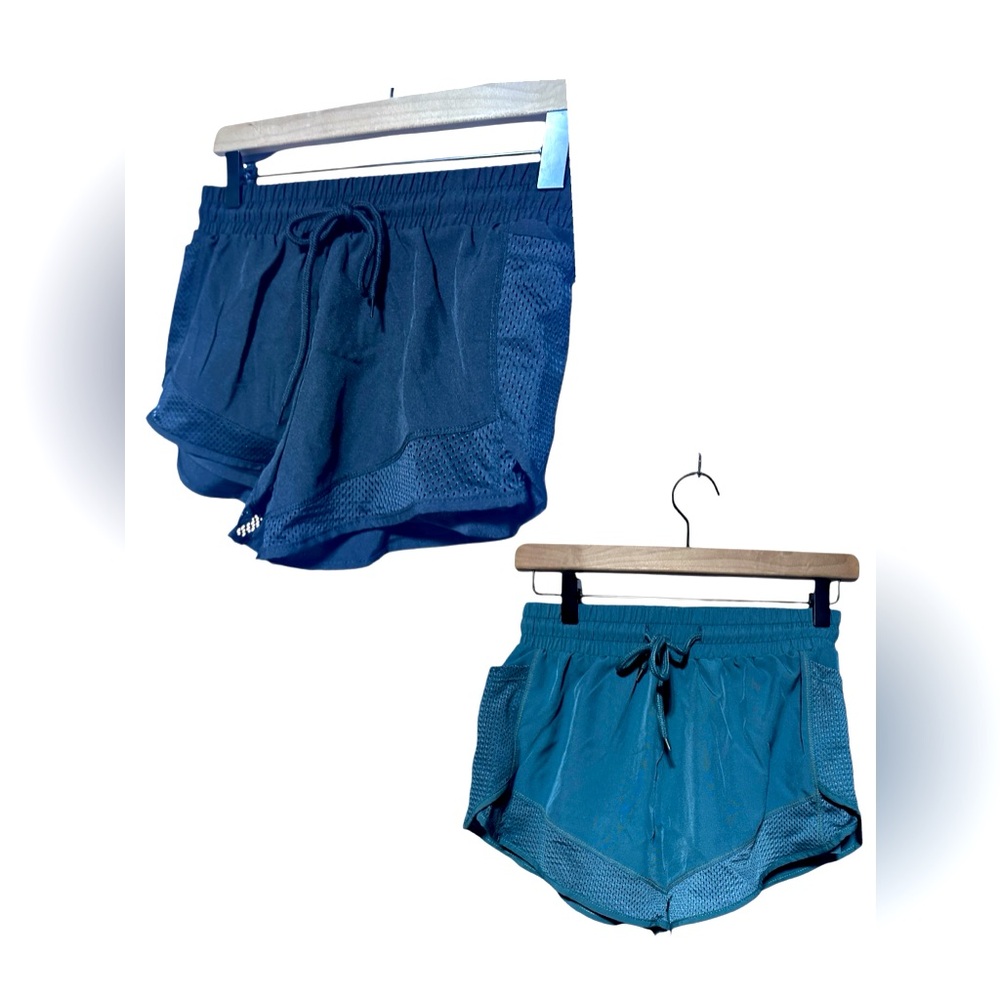 Two Pair of Junior Medium Track Shorts Black and Greenish Blue Never Worn